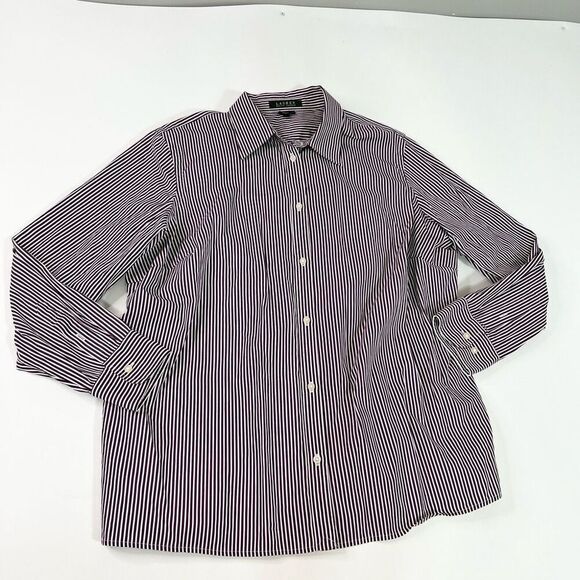Lauren Ralph Lauren Buttons Up Shirt Womens 1X Stripes Collared Long Sleeve Top - Picture 1 of 8